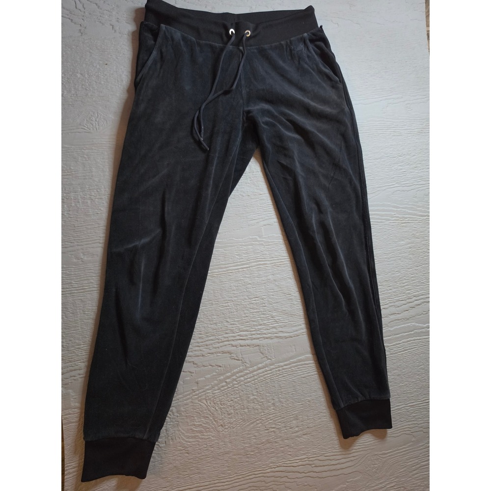 Juicy Couture Black Velour Joggers Drawstring Sweatpants Small Logo Embroidery